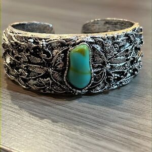 Silver tone and Green Cuff Bracelet NIP